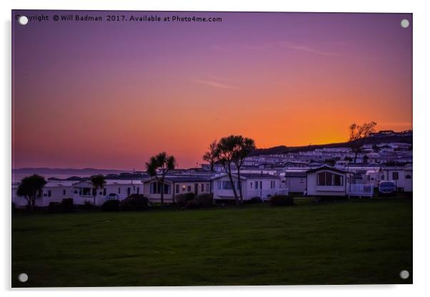 Sunset over Devon Cliffs Holiday Park Exmouth Acrylic by Will Badman