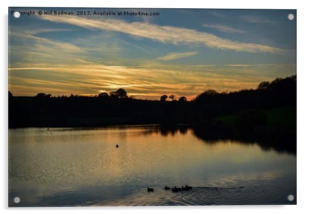 Sunset over Sutton Bingham Reservoir Somerset  Acrylic by Will Badman