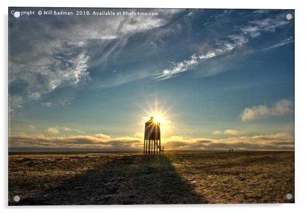 Sunset over Burnham On Sea Lighthouse Acrylic by Will Badman