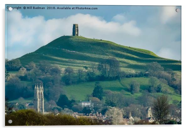 Glastonbury Tor and Glastonbury Abbey Somerset  Acrylic by Will Badman