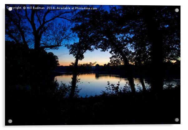 Sunset over Chard Reservoir Somerset uk  Acrylic by Will Badman