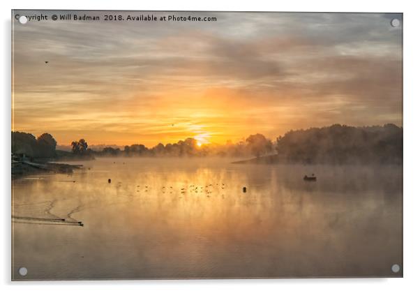 Misty sunrise over Sutton Bingham Reservoir Uk   Acrylic by Will Badman