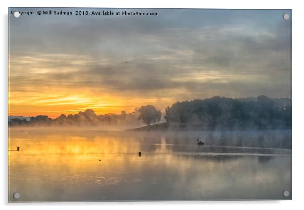 Misty sunrise over Sutton Bingham Reservoir Uk  Acrylic by Will Badman