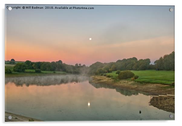 Misty sunrise over Sutton Bingham Reservoir Uk Acrylic by Will Badman