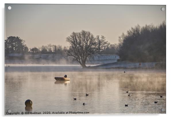 Misty Winters Morning at Sutton Bingham Reservoir Acrylic by Will Badman