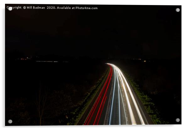 Car Light Trails Acrylic by Will Badman