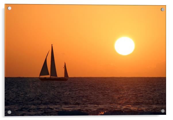 Yacht in La Bocayna Sunset Acrylic by Kevin McNeil