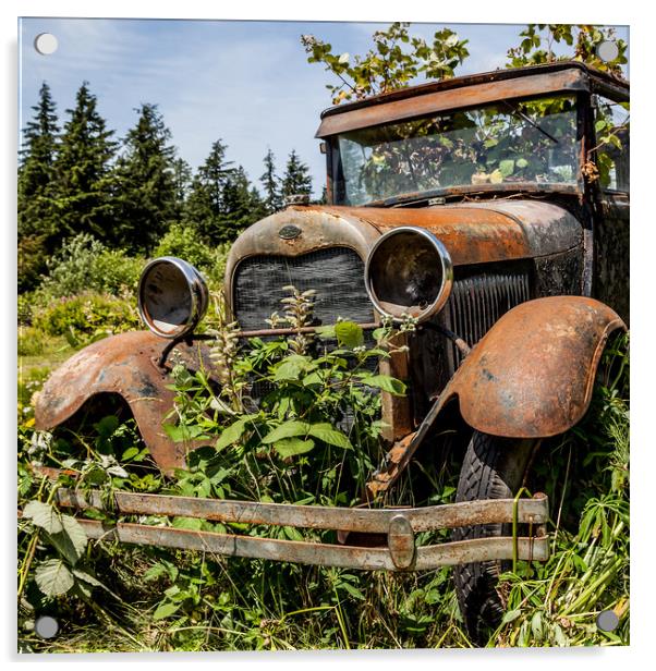 Rusty old Ford car Acrylic by David Belcher