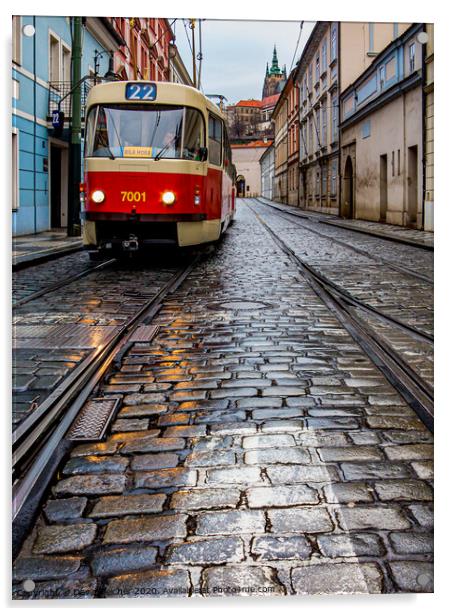 Prague tram Acrylic by David Belcher