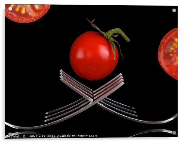 Tomato with forks Acrylic by Judith Flacke