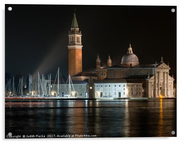 Night view of San Giorgio Maggiore, Venice, Italy. Acrylic by Judith Flacke