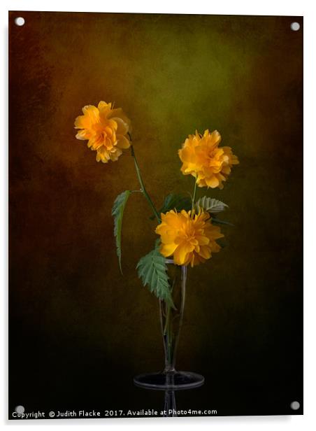 Kerria japonica still life in vase Acrylic by Judith Flacke