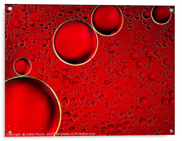 Red bubbles. Oil and liquid abstract.  Acrylic by Judith Flacke