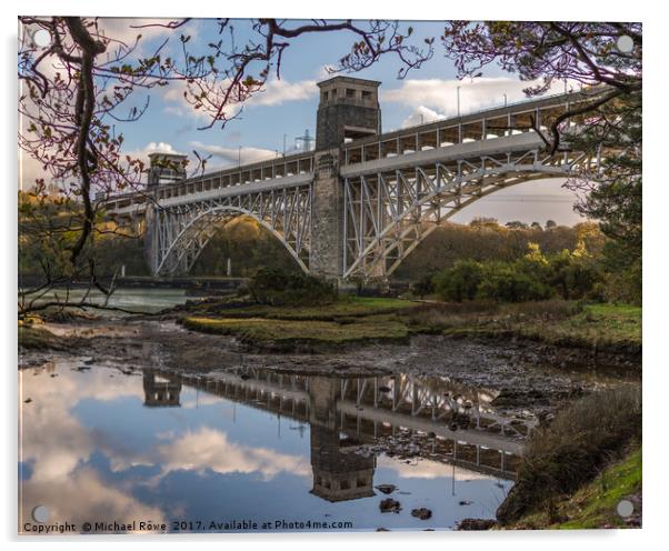 Britania Bridge, spanning the Menai Straits  Acrylic by Michael Rowe