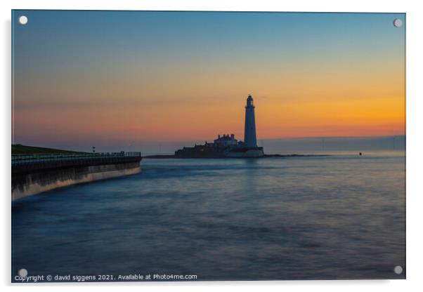 St Marys lighthouse Sunrise Acrylic by david siggens