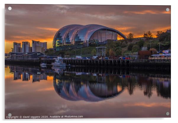 Gateshead Sage sunrise reflections Acrylic by david siggens
