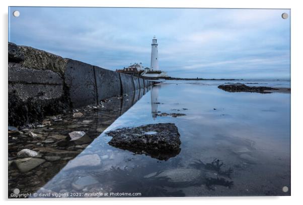 St marys lighthouse reflections Acrylic by david siggens