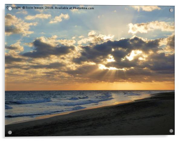 Glowing sunburst sunset  Acrylic by lizzie leeson