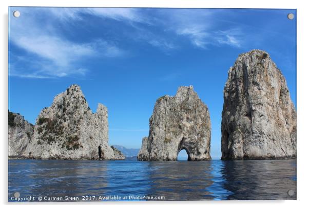Rock formations around the island of Capri, Italy  Acrylic by Carmen Green