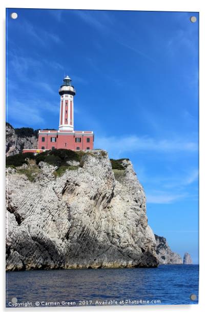 Lighthouse on the island of Capri, Italy Acrylic by Carmen Green