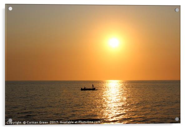 Malagasy sunset on the sea with local fishermen  Acrylic by Carmen Green
