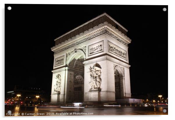 Arc de Triomphe at night, Paris Acrylic by Carmen Green