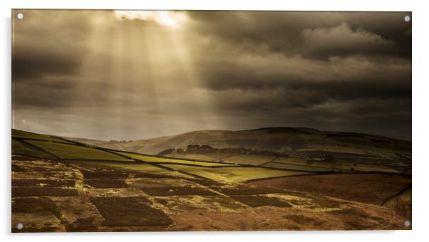 Crepuscular rays over the Yorkshire Dales Acrylic by Peter Scott