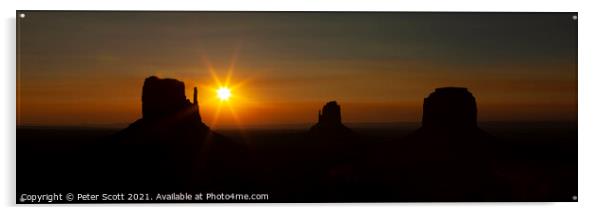 Sunrise & silhouettes at Monument Valley Acrylic by Peter Scott