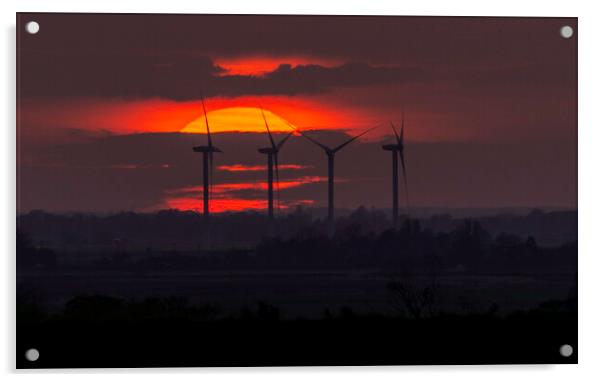 Sunset behind Tick Fen Windfarm, 28th April 2021 Acrylic by Andrew Sharpe