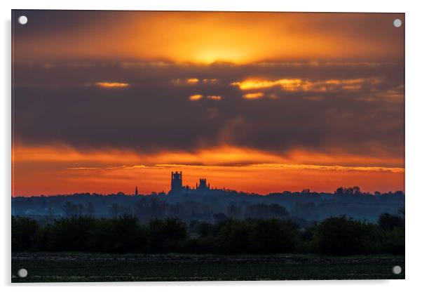 Sunrise behind Ely Cathedral, 6th May 2021 Acrylic by Andrew Sharpe