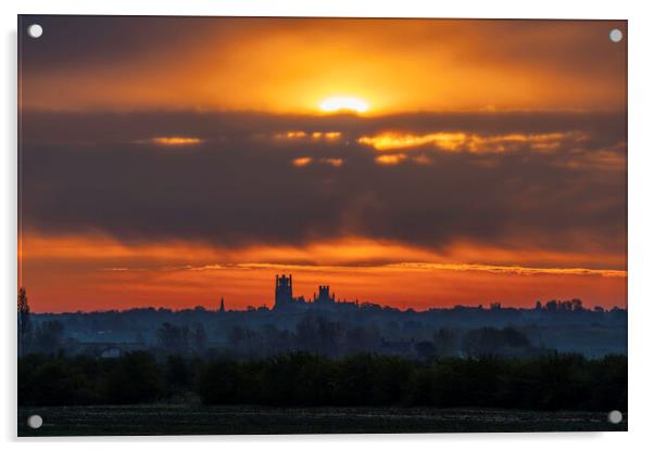 Sunrise behind Ely Cathedral, 6th May 2021 Acrylic by Andrew Sharpe