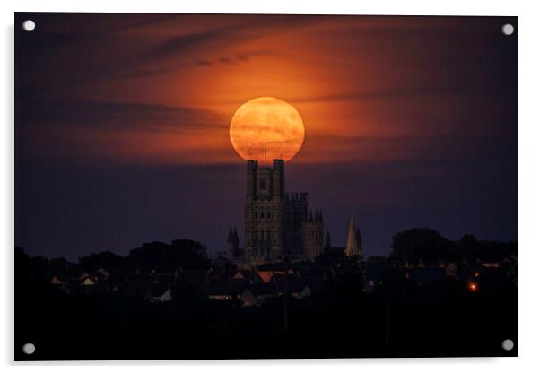 Moonrise behind Ely Cathedral, 21st September 2021 Acrylic by Andrew Sharpe
