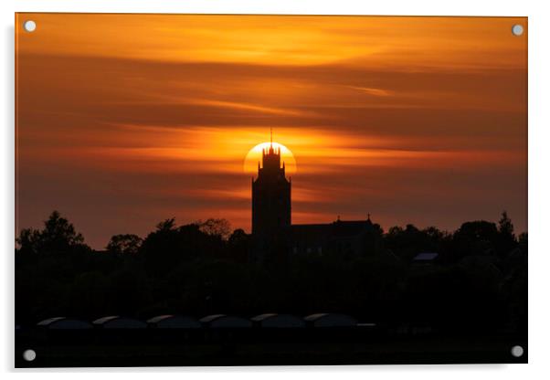 Sunset behind St Andrew's Church, Sutton-in-the-Isle, Cambs Acrylic by Andrew Sharpe