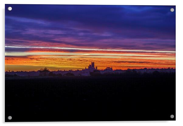 Dawn behind Ely Cathedral, 5th November 2022 Acrylic by Andrew Sharpe