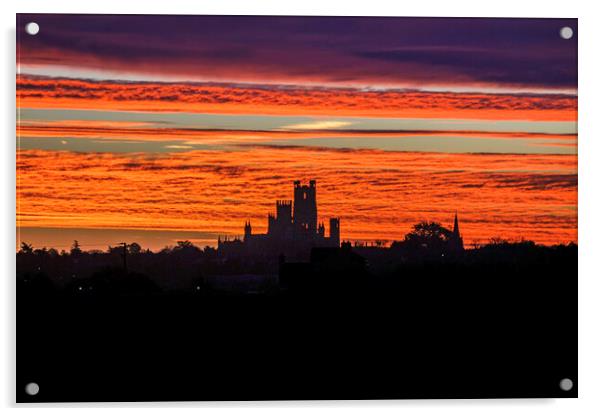 Dawn behind Ely Cathedral, 5th November 2022 Acrylic by Andrew Sharpe