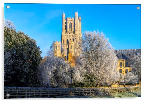 Frosty, misty morning in Ely, Cambridgeshire, 22nd January 2023 Acrylic by Andrew Sharpe