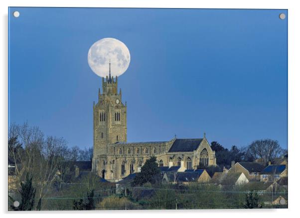 "Snow Moon" setting over St Andrew's, Sutton Acrylic by Andrew Sharpe