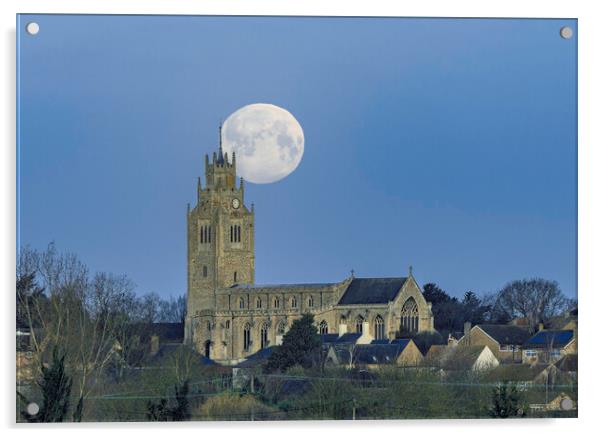 "Snow Moon" setting over St Andrew's, Sutton Acrylic by Andrew Sharpe