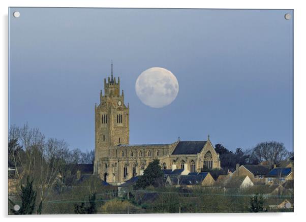 "Snow Moon" setting over St Andrew's, Sutton Acrylic by Andrew Sharpe