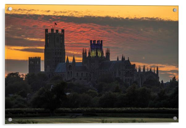 Sunset behind Ely Cathedral, Cambridgeshire, 24th June 2023 Acrylic by Andrew Sharpe