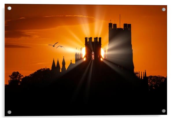 Sunset behind Ely Cathedrel, 23rd September 2021 Acrylic by Andrew Sharpe