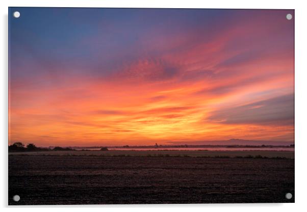Pre-dawn over Ely, as seen from Coveney, 23rd October 2023 Acrylic by Andrew Sharpe