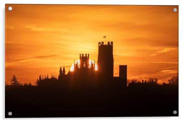 Dawn behind Ely Cathedral, 28th January 2024 Acrylic by Andrew Sharpe