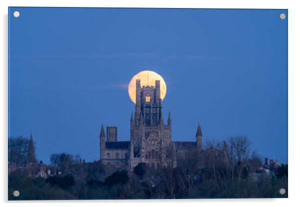 Moonset behind Ely Cathedral, 23rd March 2024 Acrylic by Andrew Sharpe