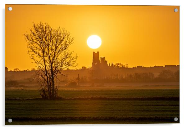 Sunrise behind Ely Cathedral, 23rd March 2024 Acrylic by Andrew Sharpe