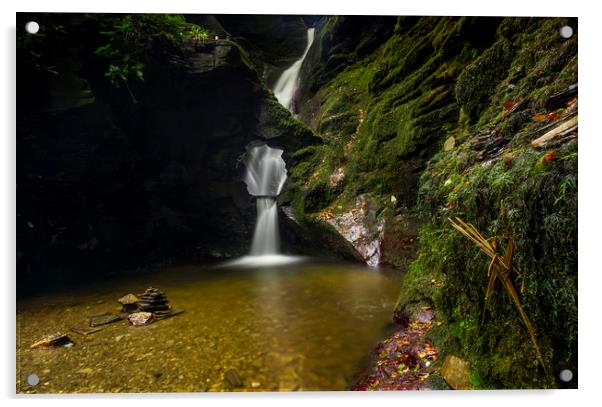 St Nectan's Kieve and waterfall Acrylic by Andrew Sharpe