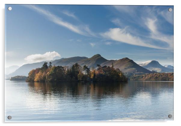 Derwent Island, with Catbells behind. Acrylic by Andrew Sharpe