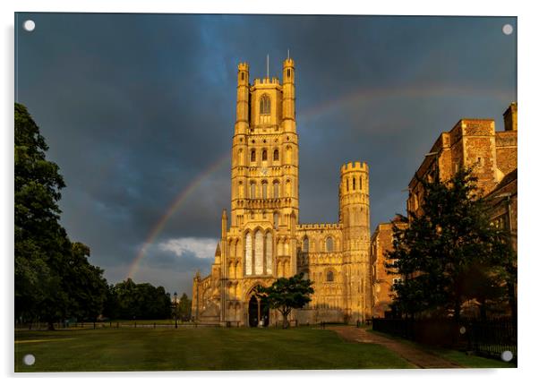 Rainbow behind ELy Cathedral, 15th June 2020 Acrylic by Andrew Sharpe
