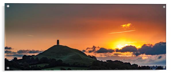 Silhouetted Sunrise at Glastonbury Tor Acrylic by Andrew Sharpe