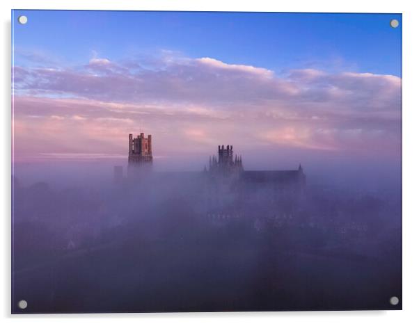 Dawn over a misty Ely Cathedral, 5th November 2020 Acrylic by Andrew Sharpe